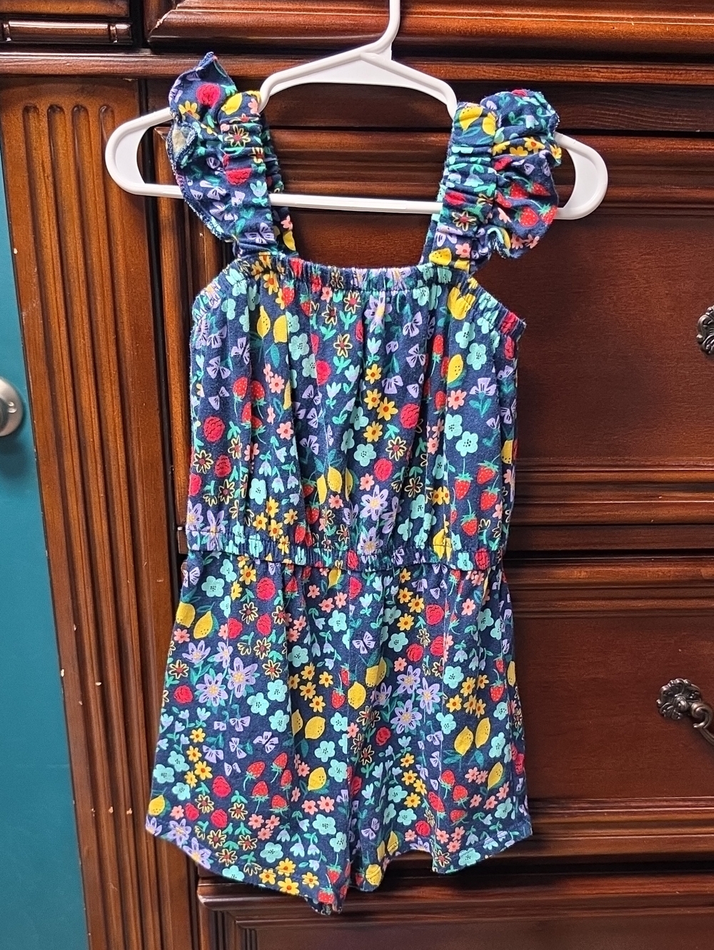 Old Navy Navy Multicolor Floral Ruffle-Strap Romper Dress